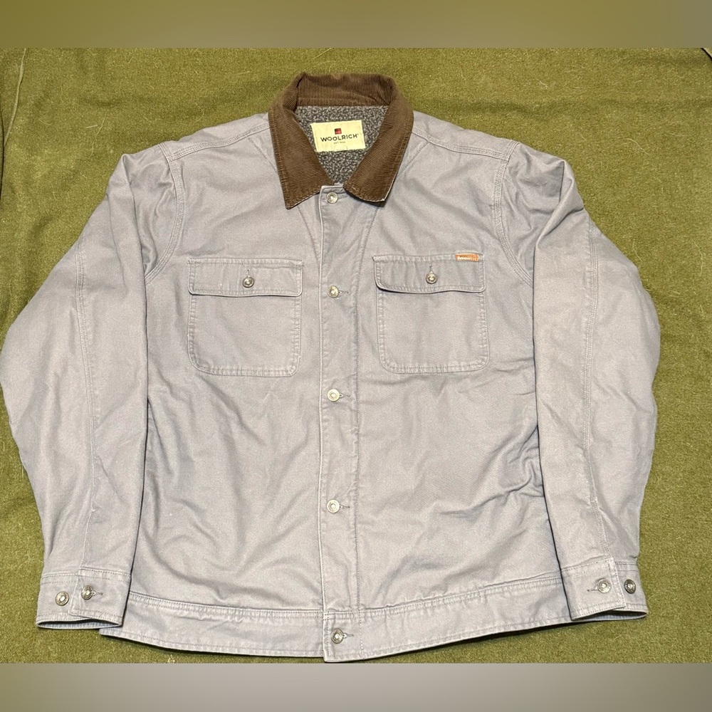 Woolrich Canvas Chore Jacket Men XXL Sherpa Lined Barn Coat Canvas Gray Button